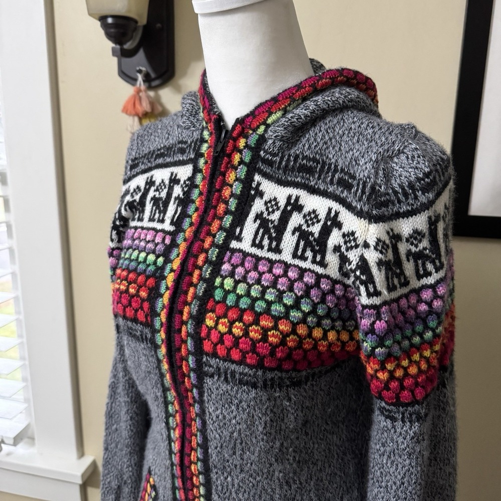 Andes Imports 100% Alpaca Women Zip-Up Hoodie Sweater Multicolor Small Soft Cozy - Picture 2 of 6